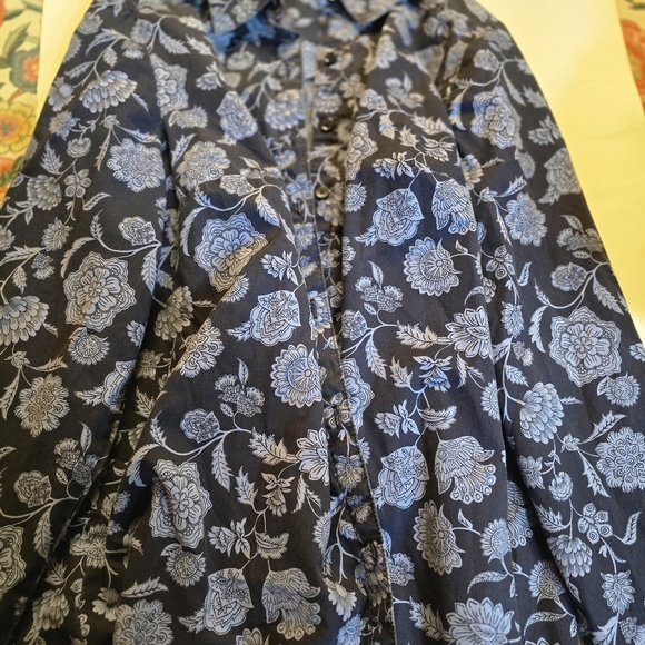 Roaman's Blue and Gray Floral Blouse - Picture 3 of 5